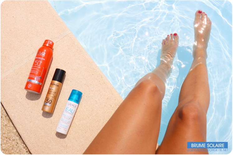 Brume solaire SVR filorga et uriage avec jambe dans l'eau Brume solaire SVR filorga et uriage avec jambe dans l'eau